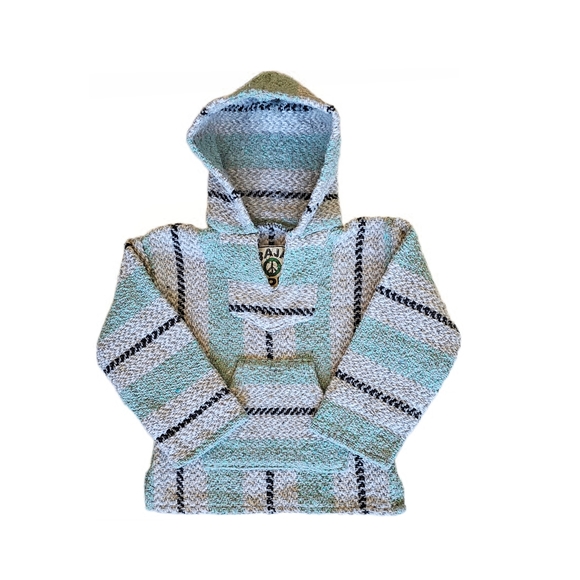 BAJA JOE by EARTH RAGS Unisex Poncho Mexican Hoodie Pullover Striped Pistachio - Picture 1 of 9